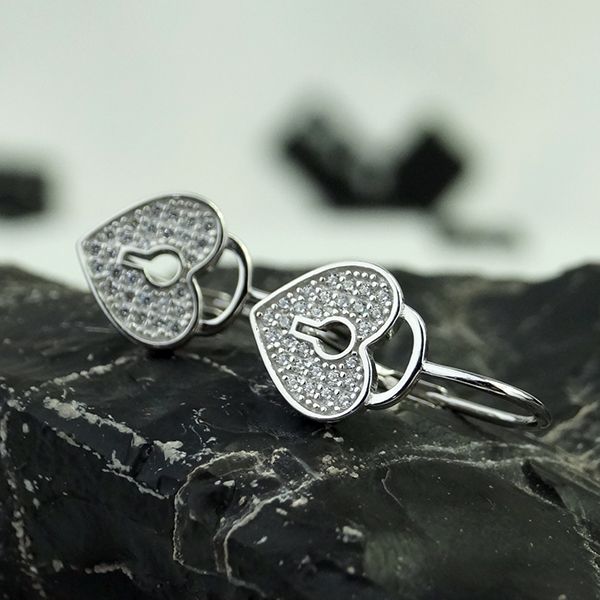 Ohrhänger "Herzschloss" 925er Silber rhodiniert funkelde weiße Zirkonia NEU