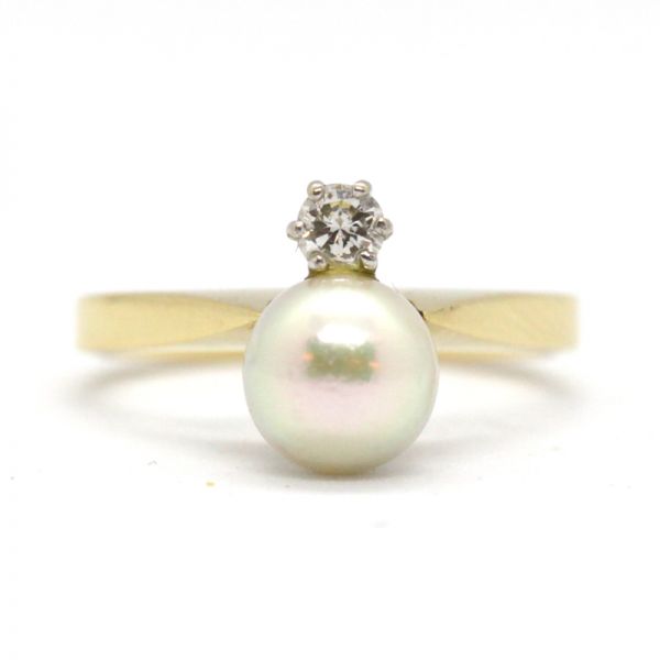 Perl Diamant Ring 750er Gelbgold 0,20 Ct Diamant im Brillantschliff GR 55 (6027)