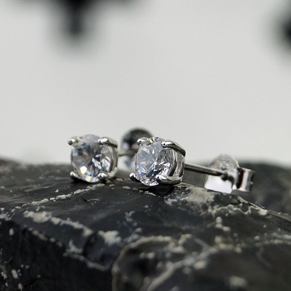 Ohrstecker 925er Silber rhodiniert Zirkonia weiß 6 mm Durchmesser in Krampe gefasst NEU