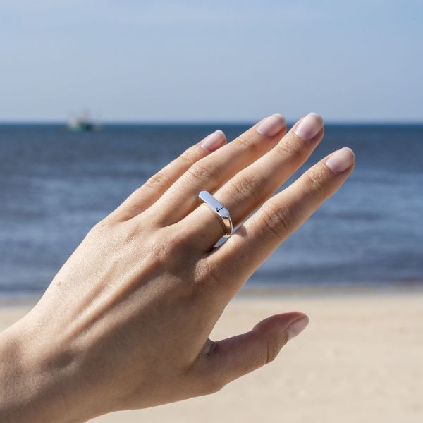 DUR Signet Ring "Anker" 925er Silber rhodiniert GR 62 R6017 NEU