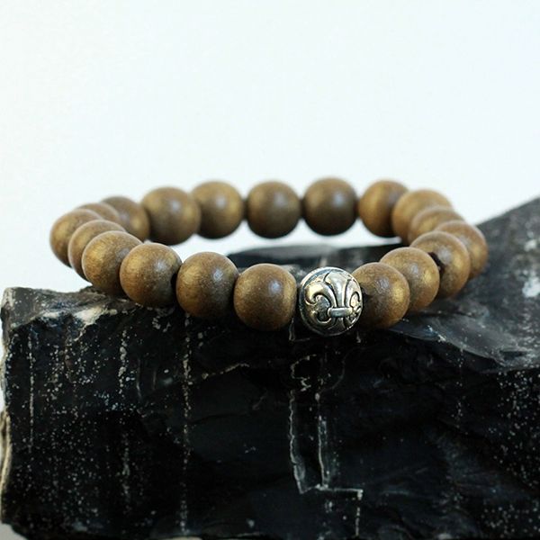 JJJ LA Ebenholz Kugel Armband "FLEUR DE LYS" 925er Silber Lilie 21 Kugeln