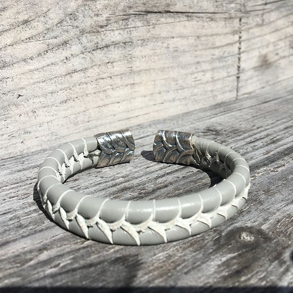 JJJ LA Armspange graues Leder 925er Silber 15 mm Breit, 210 mm Lang