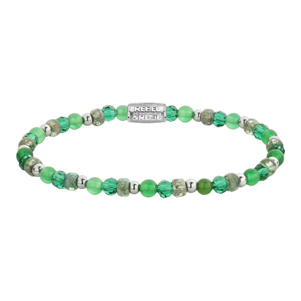Rebel & Rose Armband "Green Morning Glam Rocks silver-coloured" 4 mm RR-40180-S-S 16,5 cm NEU