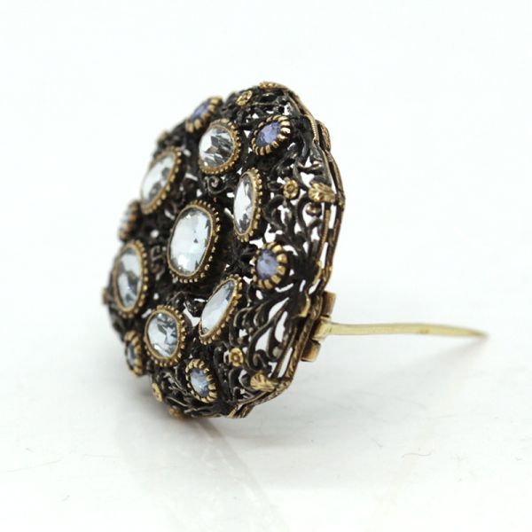 Brosche Antik 750er Gold Aquamarine und Topas (14187)