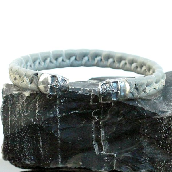 JJJ LA Leder Armspange "SKULL" kombiniert mit 925er Silber 210 mm Grau