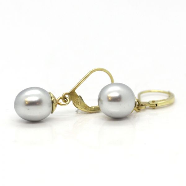 Perl Ohrhänger 585er Gelbgold graue Perltropfen (6550)
