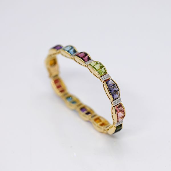 Armband 750er Gelgold mit Farbsteinen und Diamanten (35093)