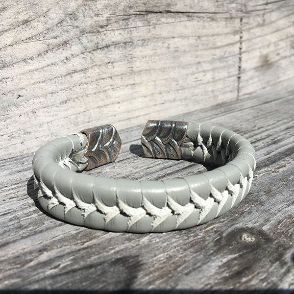 JJJ LA Armspange graues Leder 925er Silber 20 mm Breit, 190 mm Lang