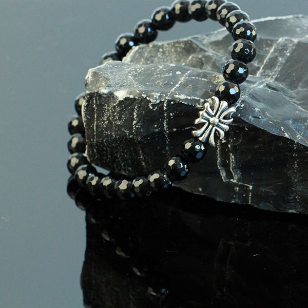 JJJ LA Onyx Armband "CROSS" 8 mm Onyx facetiert 210 mm