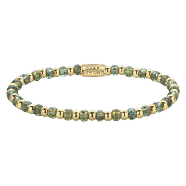 Rebel & Rose Armband "Mix Glass Rocks Secret Garden Gold" 4 mm RR-40145-G-S 16,5 cm NEU