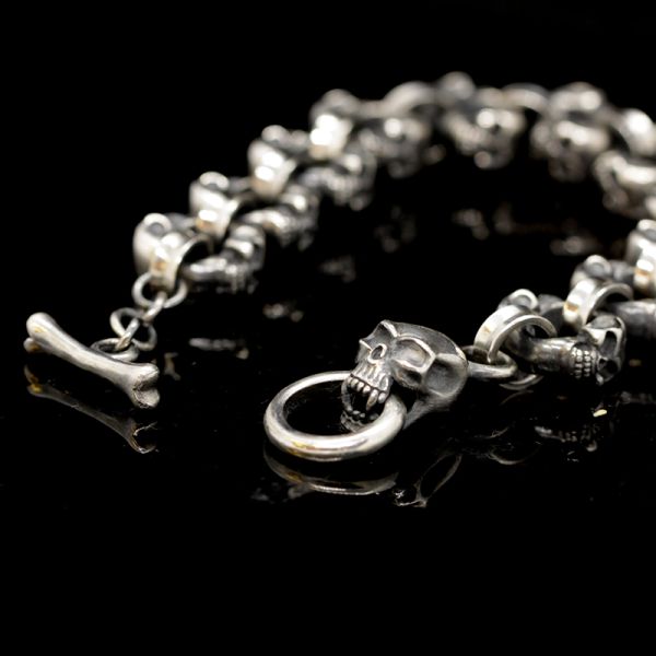 Armband Gliederarmband massiv "SKULLS" 925er Silber Knebelverschluss 16 x 220 mm NEU