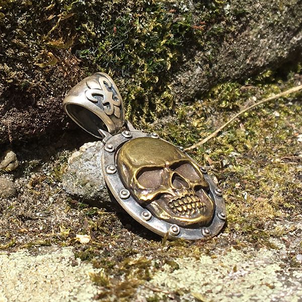 JJJ LA Anhänger "SMALL SKULL BRONCE GOLD" 925er Silber kombiniert mit Bronze