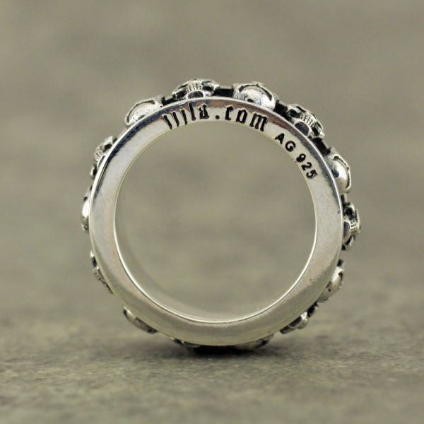 JJJ LA Ring Drehring "SPINNING SKULLS" 925er Silber GR 70