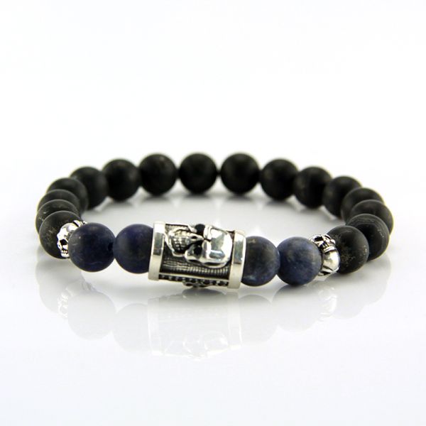 JJJ LA Armband "Skull" 925er Silber blauer Labradorit Onyx 205 mm