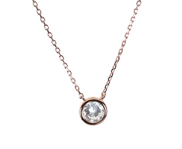 Collier "SOLITÄR" 925er Silber Rosé vergoldet 6 mm Zirkonia Länge 41 + 4 cm ES90027283 NEU