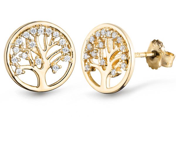 Ohrstecker "LEBENSBAUM" 925er Silber vergoldet 12 mm Zirkonia ES90027489 NEU