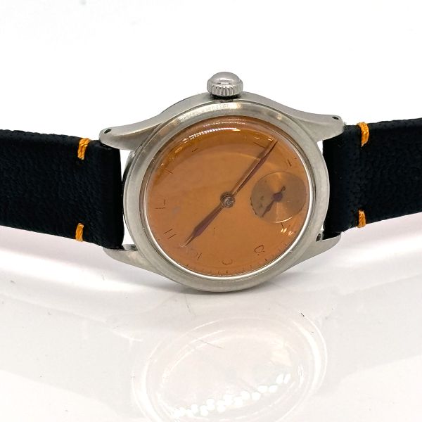 Omega Vintage Armbanduhr Handaufzug Edelstahl am Lederband Modele + Depose ca.1940 (26215)