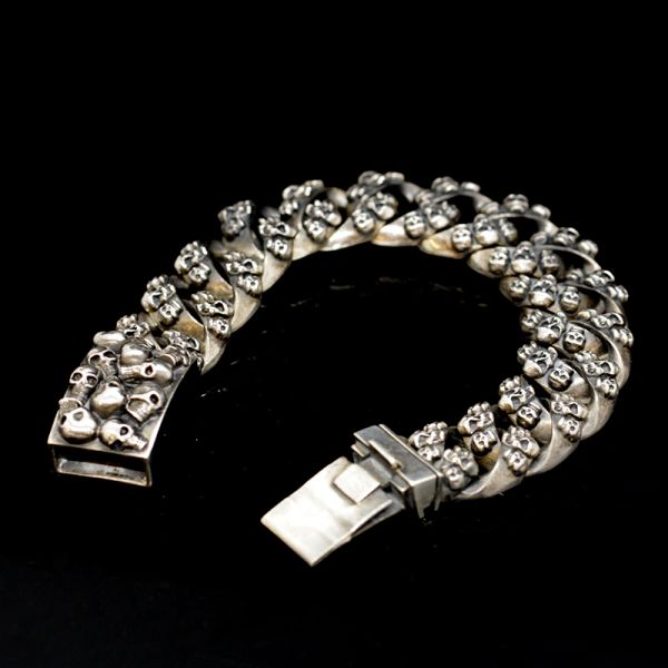 Armband Gliederarmband massiv "SKULLS" 925er Silber 18 x 190 mm NEU