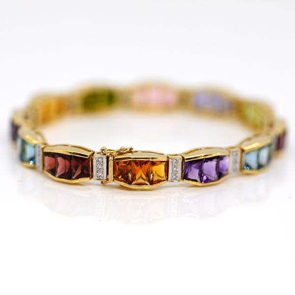 Armband 750er Gelgold mit Farbsteinen und Diamanten (35093)