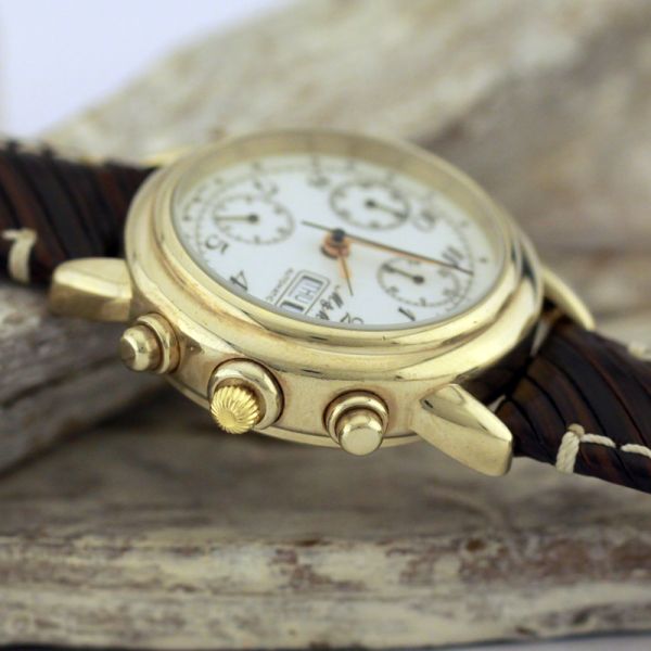 M & M Herren Armbanduhr Automatik Edelstahl vergoldet Valjoux 7750 (1452)