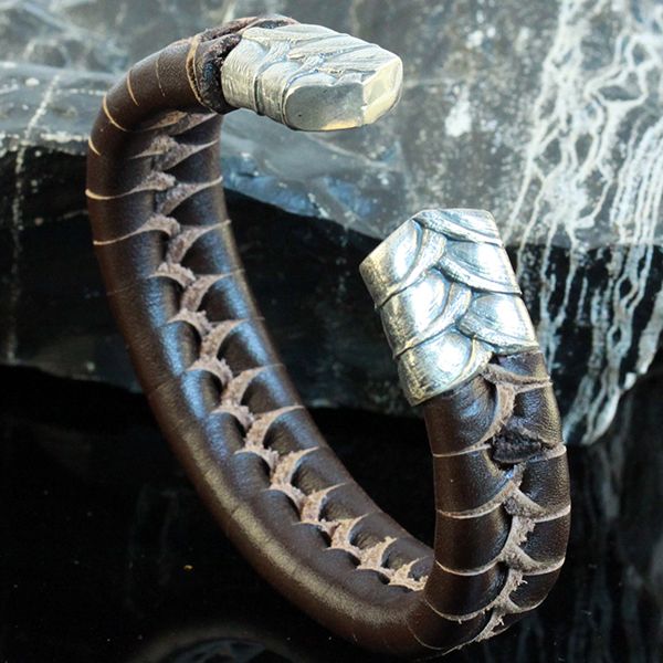 JJJ LA Armspange braunes Leder 925er Silber 20 mm Breit, 200 mm Lang