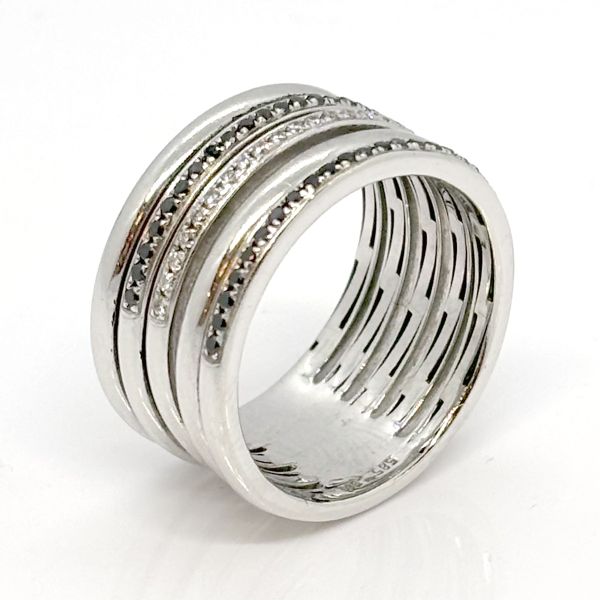 Brillant Ring 585er Weißgold kleine schwarze und weiße Diamanten im Brillantschliff GR 58 (34379)