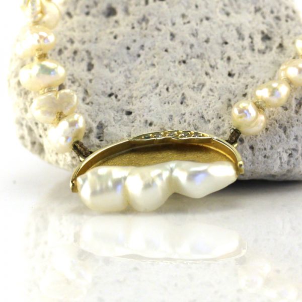 Collier Süßwasser Zuchtperle Barock 585er Gelbgold Diamanten Goldschmiedearbeit (3494)