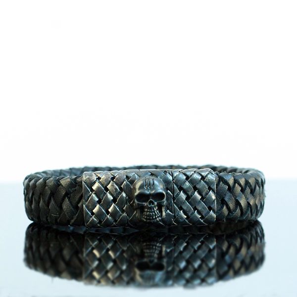 JJJ LA Leder Armband "SKULL" 925er Silber Magnetschließe 190 mm