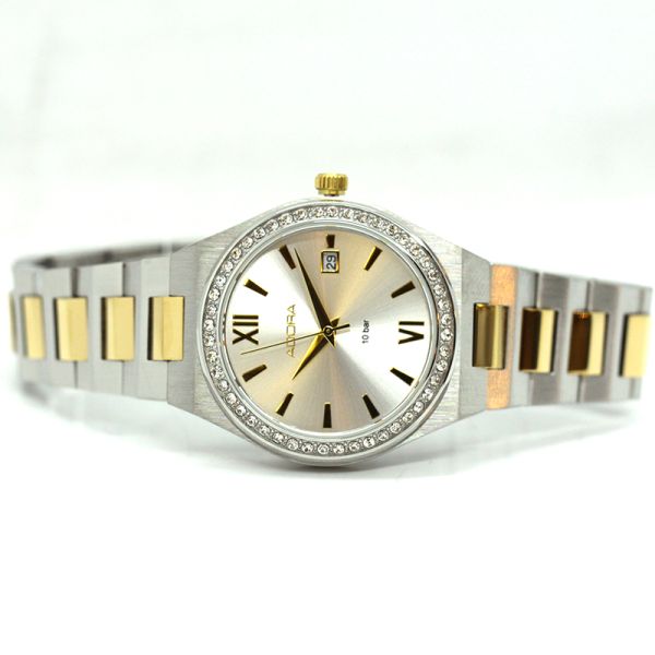 Adora Damen Armbanduhr Bi-Color Edelstahl IP Gold Zirkonia Ø 36 mm AT5493 NEU