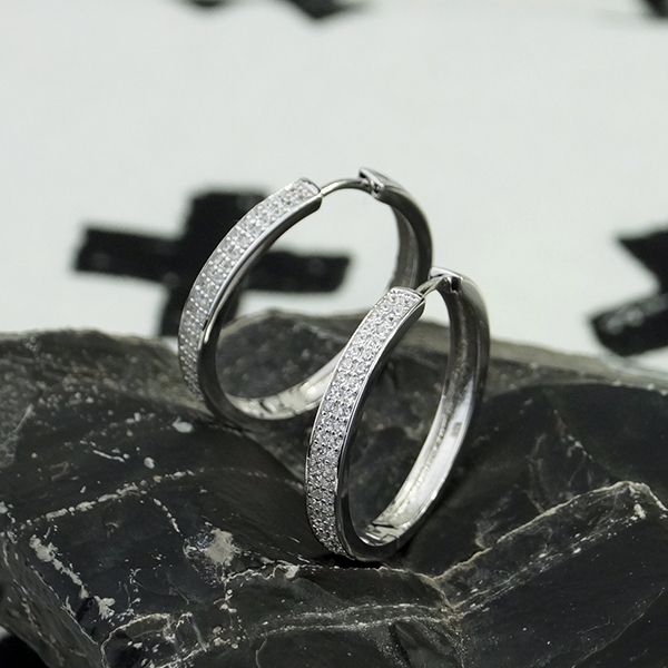 Creolen Hoops 925 er Silber rhodiniert Cz Pavé Ø 28 mm BE04516 NEU