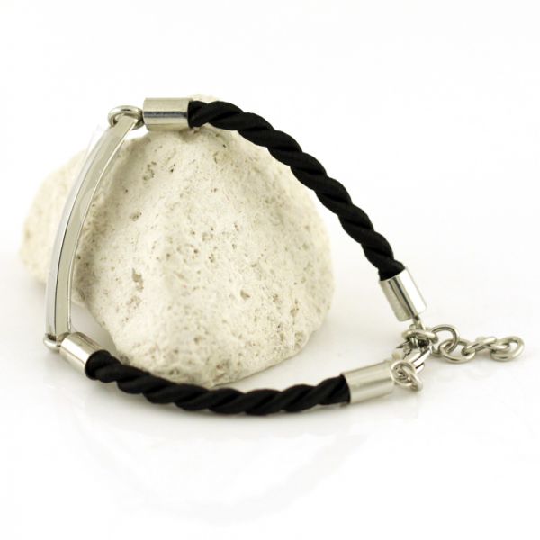 Damen Identitäts Armband Edelstahl Samt Kordel NEU