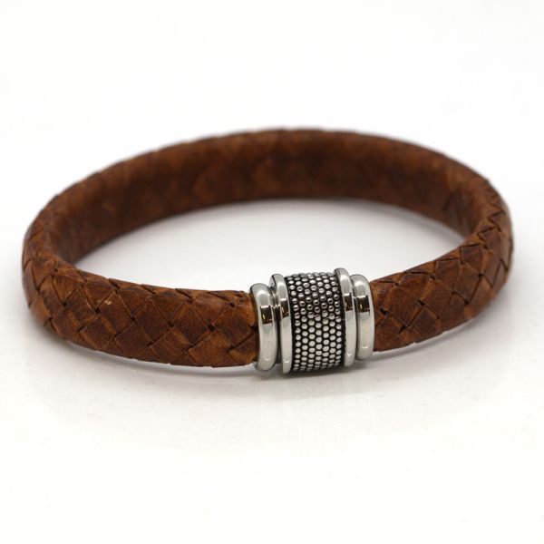 Arrmband Herren Leder braun Edelstahl Magnetschließe 21 cm ES90025678 NEU