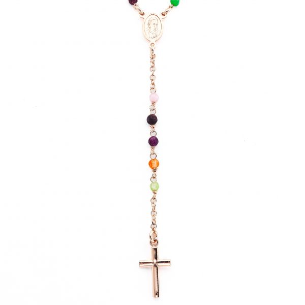 AMEN Collier "Rosario" Kreuz Triangle 925er Silber Roségold rhodiniert Multicolor CRORM4P