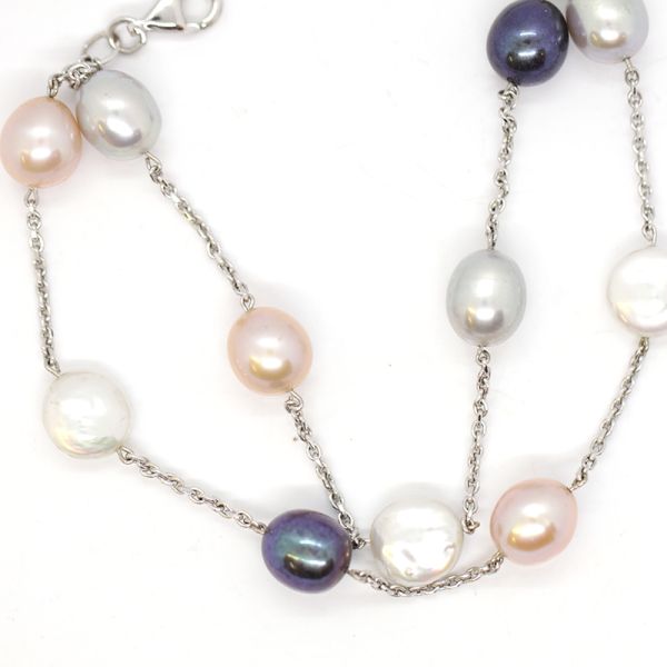 Perl Armband 750er Weißgold Zuchtperlen Barock Multicolor 19/22 cm (14709)