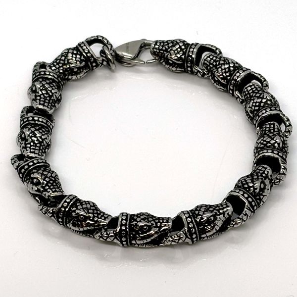 Armband Chirurgenstahl 316L hochglanz Schlangenköpfe 22,5 cm 10 mm NEU