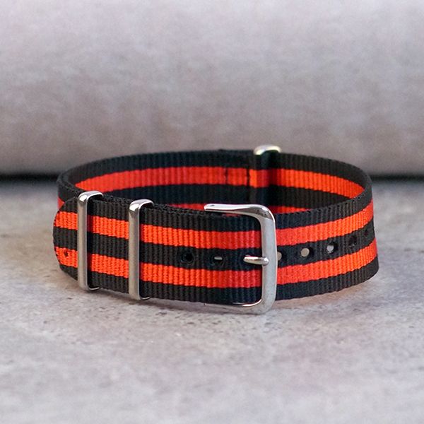 Uhrenarmband Durchzugsband Textil Nylon schwarz/rot 20 mm