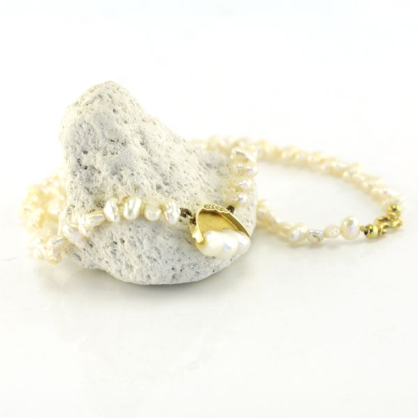 Collier Süßwasser Zuchtperle Barock 585er Gelbgold Diamanten Goldschmiedearbeit (3494)