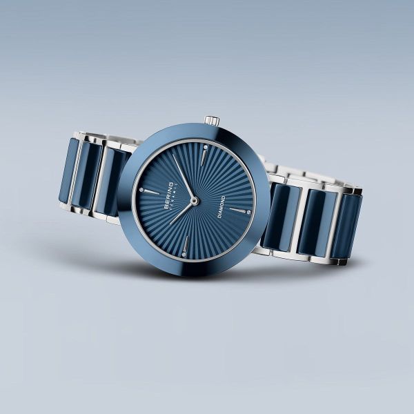 BERING Damen Armbanduhr Ceramic silber glänzend blau 11435-707 NEU