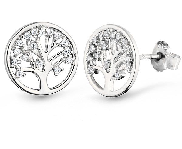 Ohrstecker "LEBENSBAUM" 925er Silber rhodiniert 12 mm Zirkonia ES90027488 NEU