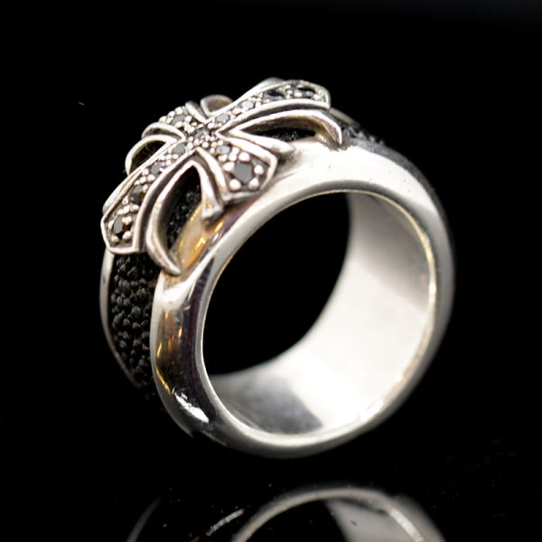 Ring "BIG CROSS" 925er Silber Onyx Rochenleder Gr 70 by JJJ LA NEU