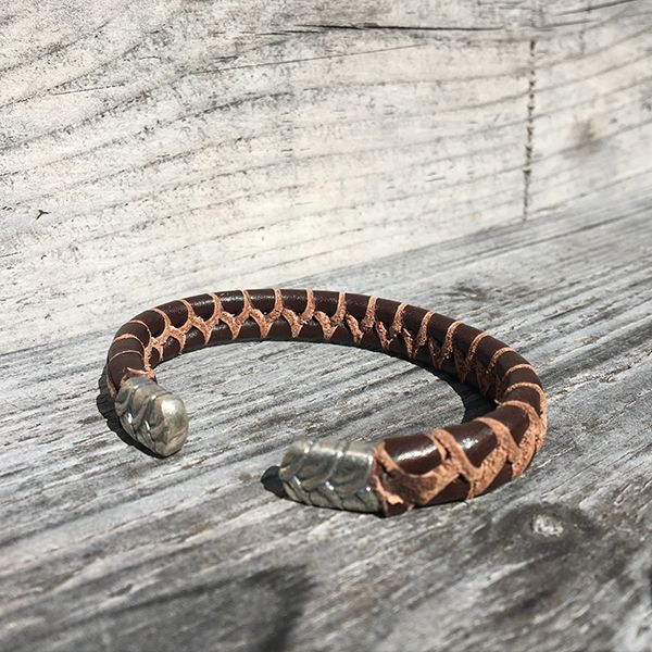 JJJ LA Armspange braunes Leder 925er Silber 10 mm Breit, 180 mm Lang