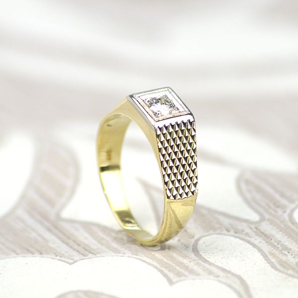 Gelbgold/ Weißgold 585er Herren Solitärring mit 0,25Ct Diamant im Brillantschliff