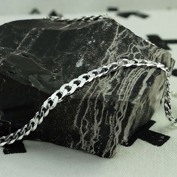 Halskette Curb Panzerkette 925er Sterling Silber rhodiniert 56 cm / 5,5 mm Breit