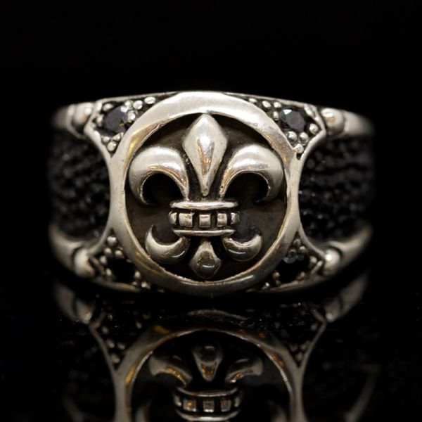 Ring "LILLY RAY" 925er Silber Rochenleder Onyx Fleur de Lys by JJJ LA GR 68 NEU