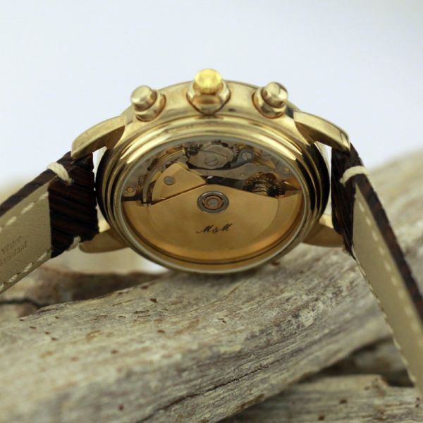 M & M Herren Armbanduhr Automatik Edelstahl vergoldet Valjoux 7750 (1452)