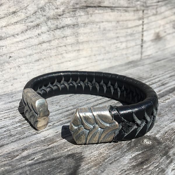 JJJ LA Armspange schwarzes Leder 925er Silber 20 mm Breit, 220 mm Lang