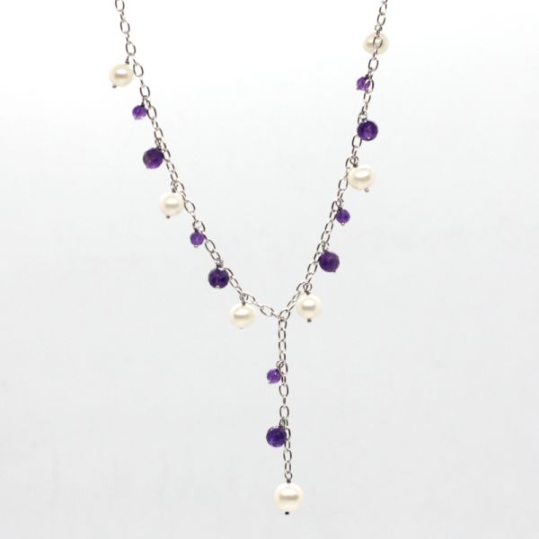 Collier Zuchtperle Amethyst 925er Silber 45 cm ES90014489 NEU