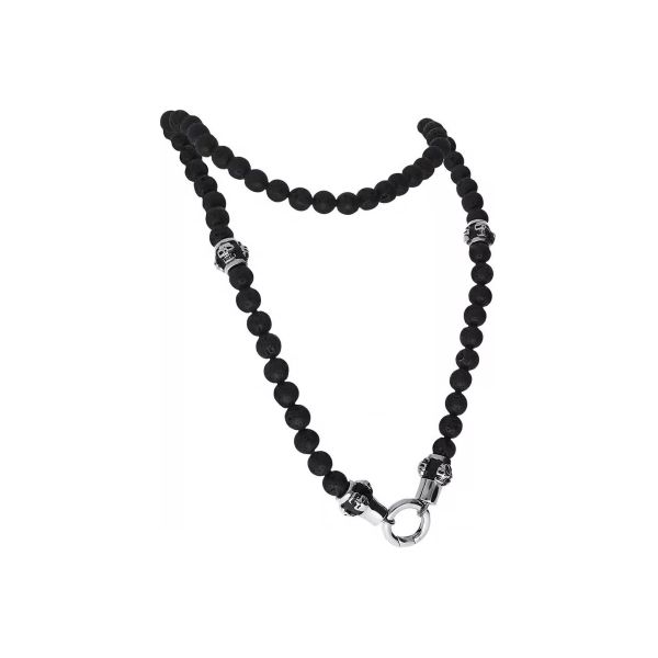 Kugelkette Totenköpfe Edelstahl Lavastein 80 cm Länge CSH428 NEU