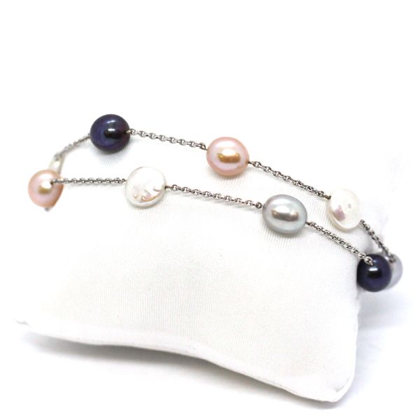 Perl Armband 750er Weißgold Zuchtperlen Barock Multicolor 19/22 cm (14709)