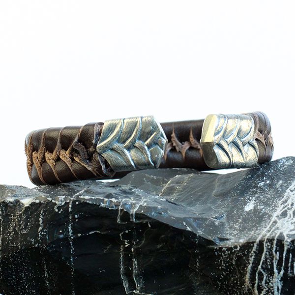 JJJ LA Armspange braunes Leder 925er Silber 20 mm Breit, 200 mm Lang